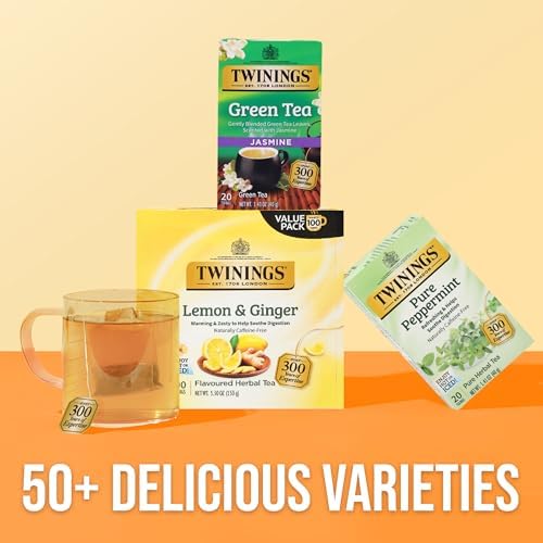 Twinings Lemon & Ginger, Caffeine-Free Herbal Tea Bags, 100 CT Box (1 Pack)