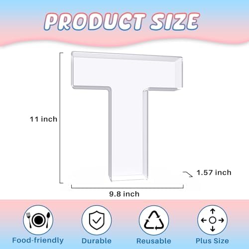 11" Acrylic Letter Charcuterie Box, Reusable Fillable Alphabet Number Shaped Form Tray for Birthday Anniversaries, Party Decorative Serving Plates Display Candy Cake (T)