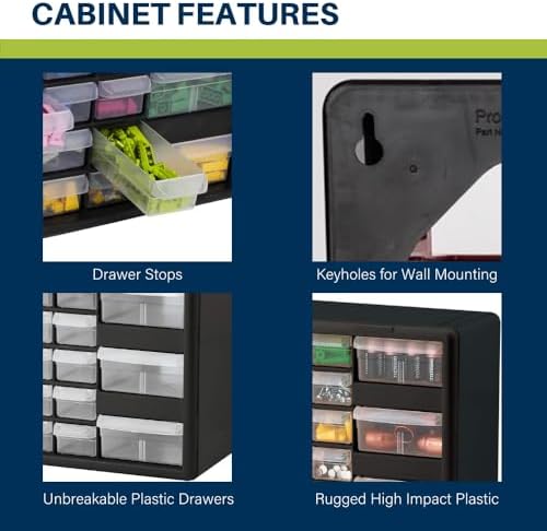 Akro-Mils 26-Drawer Plastic Drawer Storage Cabinet for Garage Organization, Bead Organizer, Building Bricks Storage, Teacher Toolbox, Makeup Organizer, 20-Inch W x 6-Inch D x 10-Inch H, 10126 Yellow