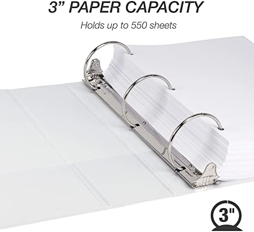 Samsill 3 Inch 3 Ring Binders, Made in USA, Economy Round Ring, Clear View Cover, 550 Sheet Capacity - for School, Home, Office - White (Pack of 12)