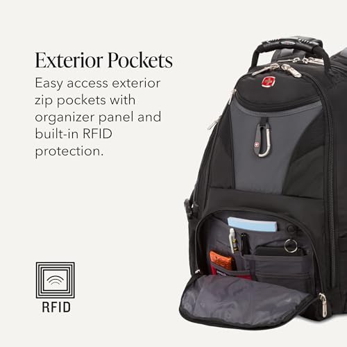 SWISSGEAR 1900 ScanSmart Laptop Backpack, Fits Most 17-Inch Laptops, TSA-Friendly Lay-Flat Design, RFID Protection, and Tablet Pocket, Black, 31L, 18.5-Inch