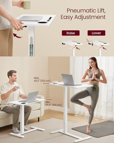 VASAGLE Overbed Table with Wheels, Mobile Laptop Standing Desk, 27.6 Inch