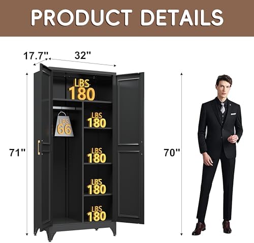 SteeLoong Armoire Wardrobe Closet,71" H Wardrobe Cabinet with Hanging Rod