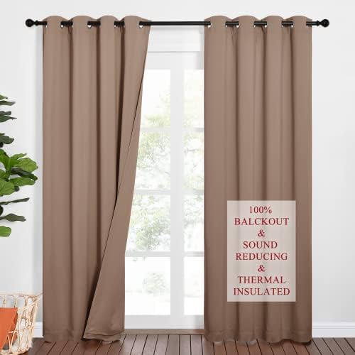 NICETOWN Sound Barrier 100% Blackout Divider Curtains 84", Noise, Heat and Cold Blocking Drapes with Felt Fabric Lining for Nursery/Daytime Sleep/Bedroom (Cappuccino, 2 PCs, 52" Wide)