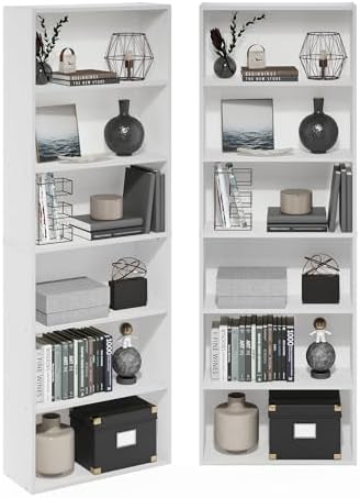 Furinno Jaya 6-Tier Book Shelf Set of 2, with Open Shelf, White
