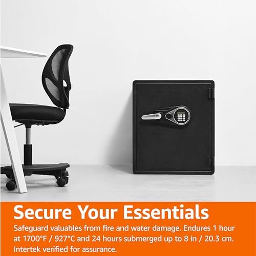 Amazon Basics Fireproof and Waterproof Safe Box with Digital Keypad Electronic Lock, Fire Resistant, Interior Lighting, Removable Shelf, for Home Use, 2.13 Cubic Feet, 24"H x 20.87"W x 19"D, Black