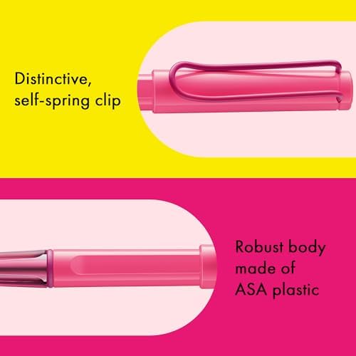 Lamy safari neonpink - Rollerball Pen with ergonomic grip & line width M - for pleasant long writing - made of robust ASA plastic - including rollerball refill M 63 in black