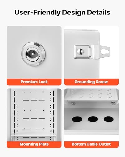 VEVOR Outdoor Electrical Box, Cold-Rolled Steel, Electrical Junction Box with Thermostat and Fan, Rain Hood, Ventilated Design, IP65 Waterproof Hinged Enclosure, Wall/Pole Mounted, 16 x 12 x 8 in