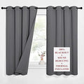 NICETOWN Noise Reduction Blackout Curtains, Thermal Insulated Full Blackout 3-Layer Lined Drapes, Energy Efficiency Window Draperies for Bedroom (Grey, 2 Panels, 52-inch W by 63-inch L)