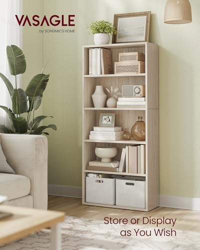 VASAGLE 5-Tier Bookshelf, Storage Organizer, 23.6 x 9.4 x 52.8 Inches
