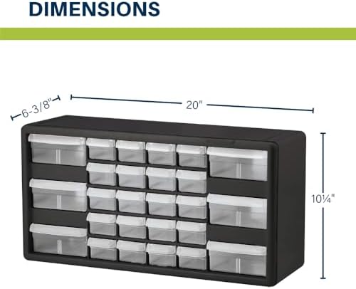 Akro-Mils 26-Drawer Plastic Drawer Storage Cabinet for Garage Organization, Bead Organizer, Building Bricks Storage, Teacher Toolbox, Makeup Organizer, 20-Inch W x 6-Inch D x 10-Inch H, 10124 White