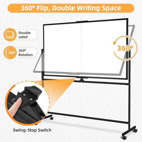 Rolling White Board on Wheels, 72" x 40" Dry Erase Whiteboard Stand Black