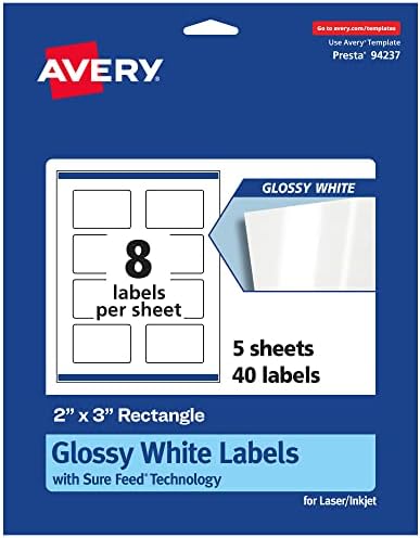 Avery® Rectangle Labels, Sure Feed® Technology, 2" x 3", 40 Glossy White Labels (36460)