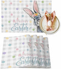 Easter Placemats Set of 6, Floral Bunny Place Mats Washable Dining Table Mats Spring Holiday Party Decor for Kitchen&Linens Outdoor Indoor, Polka Dots Grey Buffalo Plaid