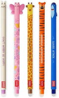 LEGAMI - Set of 5 Erasable Gel Pens with Thermosensitive Erase Ink, Range of ink colours & barrel designs, 0.7mm Tip, Bunny, Butterfly, Giraffe, Tiger, & Shark