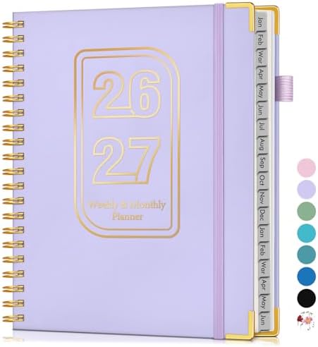 Academic Planner 2026-2027, Weekly and Monthly Hardcover Planner, July 2026 - June 2027, 8.5" x 11" A4 Large Daily Calendar Planner Book with Tabs, Spiral Yearly Agenda Organizer Notebook for School Work Home, Purple