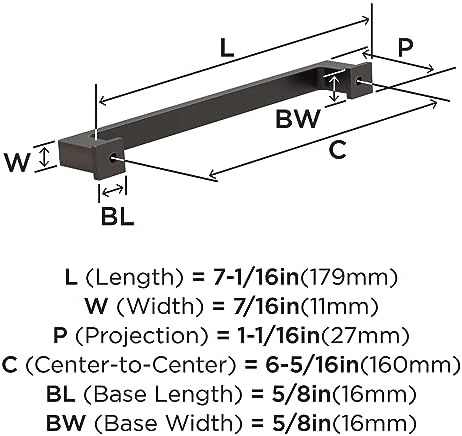 Amerock 10BX37033ORB | Oil Rubbed Bronze Cabinet Pull | 6-5/16 inch (160mm) Center-to-Center | 10 Pack | Bridgeport | Furniture Hardware