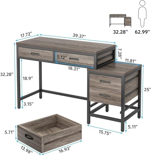 Tribesigns Computer Desk with 5 Drawers, Reversible Home Office Desks