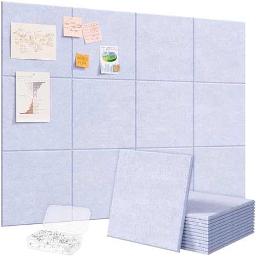 Lifewit 48"x 36" Felt Bulletin Board with Self-Adhesive, 12 Pack Cork Board Alternative for Walls, Large Pin Board Vision Board Message Board with 50 Pushpins for Office Decor, Room Decor, Periwinkle