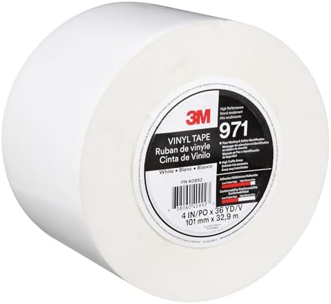 3M Durable Floor Marking Tape 971, White, 4 in x 36 yd, 17 mil, 1 Roll