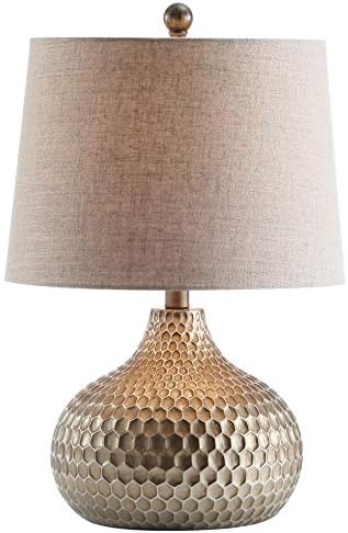 JONATHAN Y Bates Honeycomb Teardrop Resin Table Lamp 22", Antique Brown