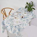 Blue Leaves Tablecloth, Summer Light Blue White Grey Leaves Fern Forest Herbs Plants Print Table Cloth for Indoor Outdoor Dining Table Party Picnic Decor 55x75in