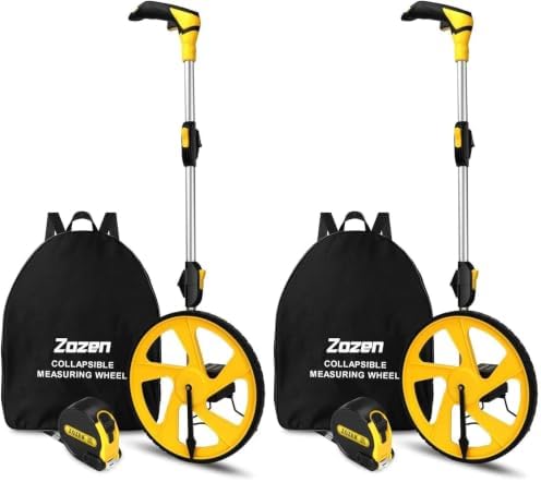 Zozen Measuring Wheel in Feet and Inches, Mechanical/Double Collapsible/One Key to Reset/Kickstand to Keep Stand/Starting Point Arrow and Cloth Carrying Bag, 0-9,999 Ft Measure Wheel. (Pack of 2)