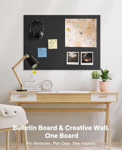 48" x 36" Large Cork Bulletin Board Tiles, Peel and Stick Felt Wall Panels for Vision, Message Center, Picture and Prayer Board for Office, Dorm, Room and Desk Decor(Black)