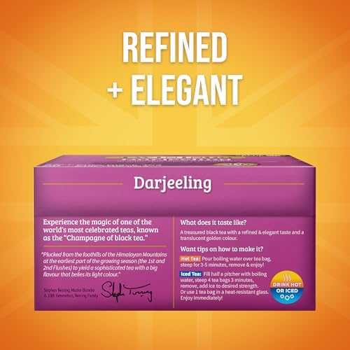 Twinings Darjeeling Black Tea Individually Wrapped Bags, 50 Count (Pack of 6), Delicate Light Taste, Caffeinated, Enjoy Hot or Iced, 300 Teabags