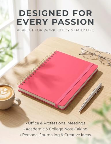 5 Pack Hardcover Spiral Notebooks, 8.3" x 6.3" Lined Journal Set, 100 GSM Bleed-Resistant Paper, 200 Pages Twin-Wire Bound Notebook with Elastic Band & Category Stickers for Office, School