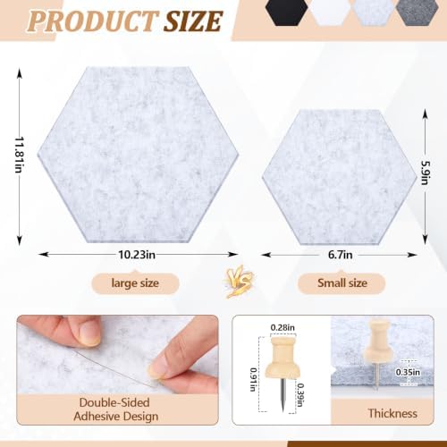 12x10 in 16 Pcs Hexagon Cork Board Tiles, Felt Pin Boards, Grey