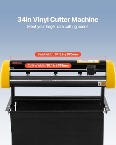 VEVOR Vinyl Cutter Machine, 34 in / 870 mm Max Paper Feed Cutting Plotter, Automatic Camera Contour Cutting LCD Screen Printer with Stand Adjustable Force and Speed for Sign Making Plotter Cutter