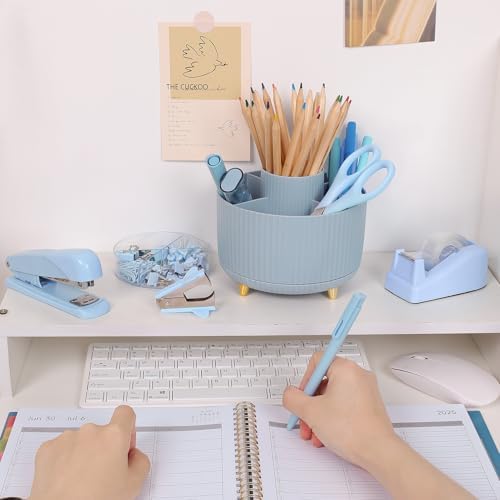 SKYDUE Blue Desk Accessories 11Pcs with Rotating Pen Holder for Desk