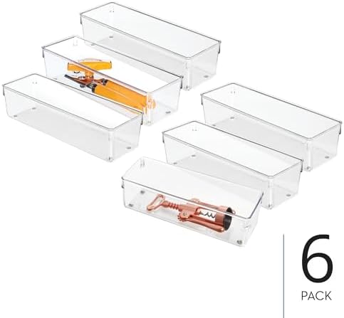 iDesign Plastic Drawer Organizer Bins, Set of 6, Clear