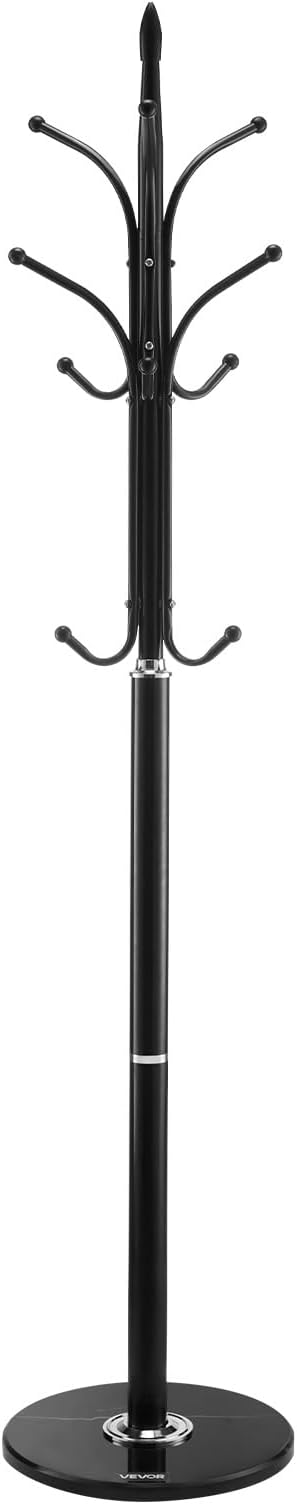 VEVOR Coat Rack Freestanding, Coats Tree Stand with Stable Marble Base & 6 Hooks, Free Standing Hall Coat Rack for Entryway, Bedroom, Office, Living Room, Modern Clothes Hanger for Coats, Hats, Bags