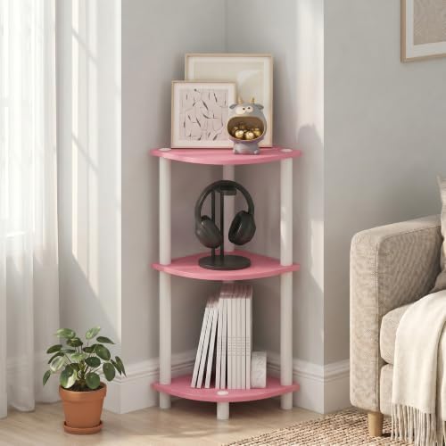 Furinno Turn-N-Tube Toolless Assembly 3-Tier Storage Shelves, Pink