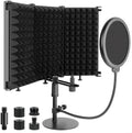 Microphone Isolation Shield, 3 Panels Sound Proof Mic Shield with Mic Stand and Pop Filter, High Density Absorbent Foam Mic Isolation Shield for Recording
