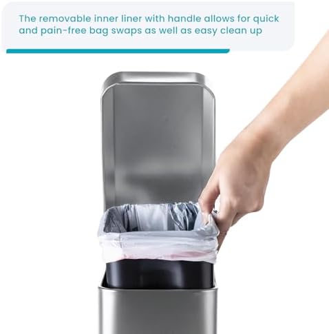 Home Zone Living 3-Pack 1.3 Gallon Small Bathroom Trash Can with Lid and Step Pedal, Stainless Steel Wastebasket with Slim Design for Home and Office, Silver, 5 Liters