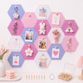 6.7 x 5.9 in 16 Pcs Hexagon Cork Board Tiles, Felt Pin Boards, Pink