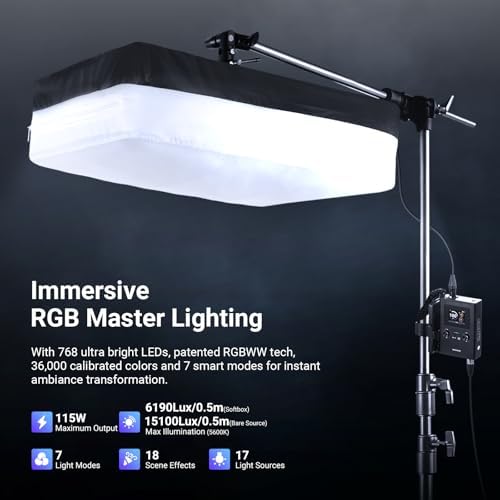 NEEWER 115W Flexible RGB Video Light, APP/2.4G/DMX Control LED Panel Light Mat Kit with Softbox, 2500K-10000K 14700lx/0.5m CRI96+, Key Lighting for Studio Photography Streaming Video Recording, FL100C