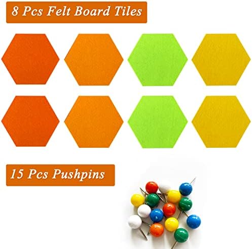 8Pcs Hexagon Felt Cork Board Tiles, Self Adhesive DIY Bulletin Board Pin Board for Office School Home Wall Decor Stickers Memos Photos Display (Gradual Orange)