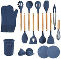 OVENTE Silicone Cooking Utensils Set, 17pcs, Heat Resistant, Blue SPS17BL