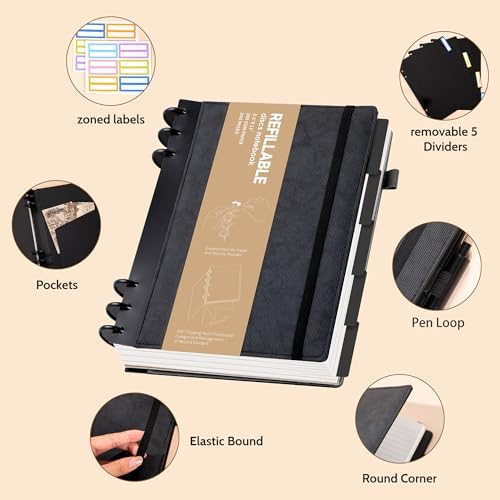Yoment Refillable Notebooks for Work 5 Subject with Removable Dividers Tabs