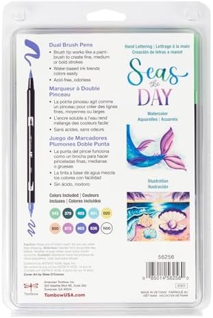 Tombow 56256 Dual Brush Pen Art Markers, Mermaids, 10-Pack. Brush/Fine Tips