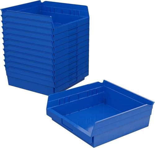 Akro-Mils 30170 Heavy Duty Plastic Shelf Bins, 12"x 11"x 4", Blue, 12-Pk