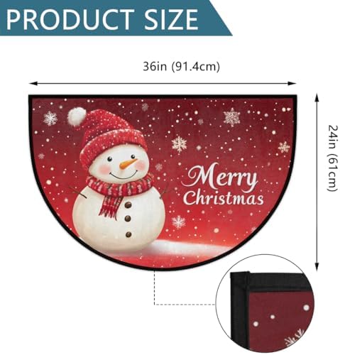 Merry Christmas Cute Snowman Half Round Door Mat, Non-Slip Welcome Indoor Entrance Way Rug Semi Circle Front Doormats Washable Bathroom Kitchen Floor Mat, Outdoor Rugs for Garage, Patio, Hearth Rug
