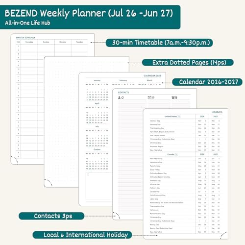 BEZEND 2026 2027 Planner Weekly Monthly (A5 5.5"x8.5") Dot-Grid Journal