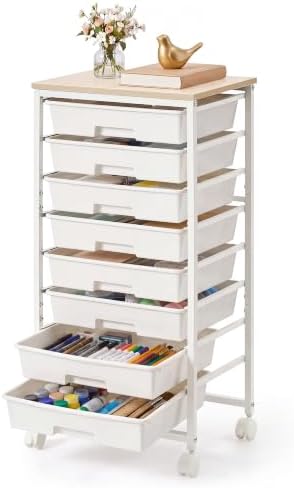 VASAGLE Rolling Cart with Drawers, Craft Organizers and Storage, White