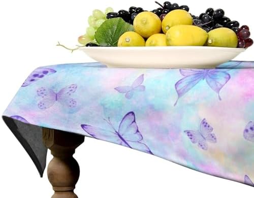 Dreamy Butterfly Tablecloth, Colorful Butterflies Watercolor Blue Purple Print Table Cover for Outdoor Party Picnic Kitchen Dinning Table Decor 55x55in