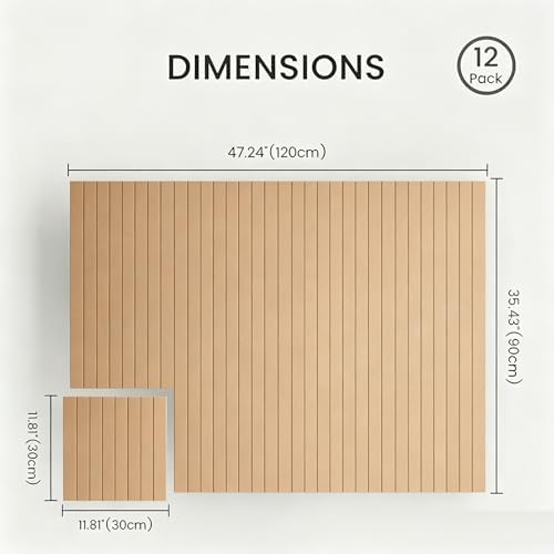 Large Felt Bulletin Board 48"x 36"-12 Felt Tiles Cork Board Wall Panels Home Office Wall Fabric Pin Board for Classroom/Kids Art Display/Photo Picture Wall/Acoustic,Self-Adhesive,Dark Camel